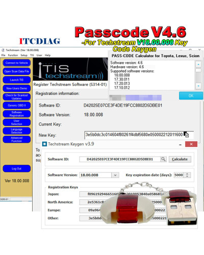 Código de acceso para Techstream V18.00.008, Software de registro Keygen 96 Chars, calculadora de número de semilla para Toyota 