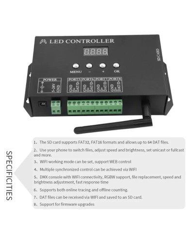 Controlador de píxeles LED Artnet a SPI, 8 puertos H807SBWiFI, 4 puertos, Compatible con software Madrix, LAN, sincronización de