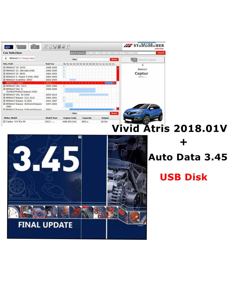 Auto data 3.45 vivid workshop 2018,01 V, Software de reparación de automóviles Atris Stakis, instalación de guía de video + ayud