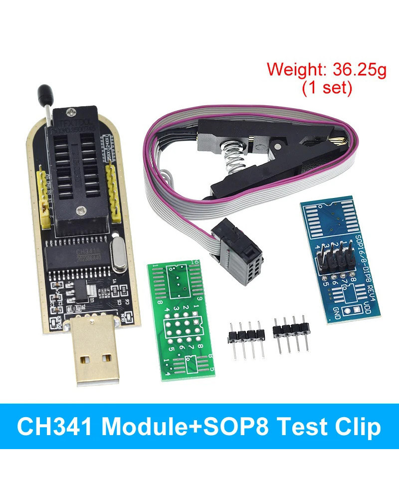 TZT CH341A/B 24 25 Series EEPROM Flash BIOS módulo programador USB + SOIC8 SOP8 Clip de prueba para EEPROM 93CXX/25CXX/24CXX KIT