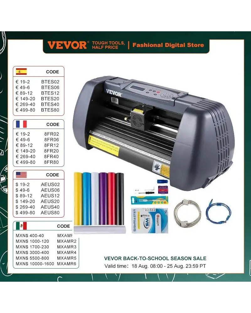 VEVOR Impresora de Vinilo de 375 mm, Impresora de Trazador de 14 pulgadas con Alimentación Máxima de Papel con Fuerza Ajustable 