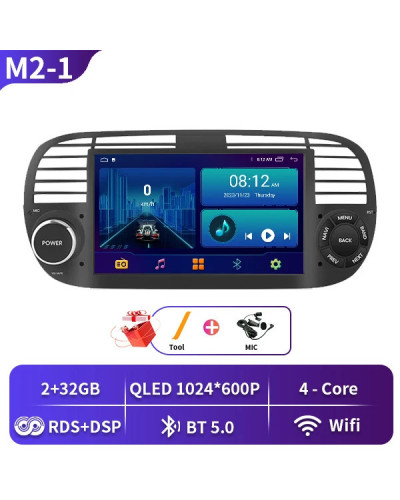 Radio Multimedia con GPS para coche, reproductor de vídeo con Android 13, 7 pulgadas, 4G, Carplay, estéreo, WIFI, para FIAT 500 