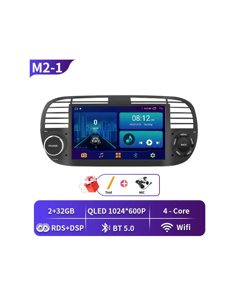 Radio Multimedia con GPS para coche, reproductor de vídeo con Android 13, 7 pulgadas, 4G, Carplay, estéreo, WIFI, para FIAT 500 