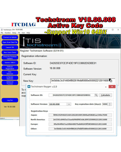 Newest Version FOR TOYOTA TIS Techstream 18.00.008 software Link and A