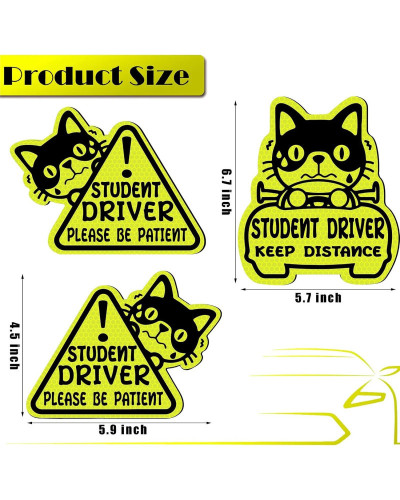 Juego de 3 pegatinas reflectantes para Conductor de estudiante, calcom
