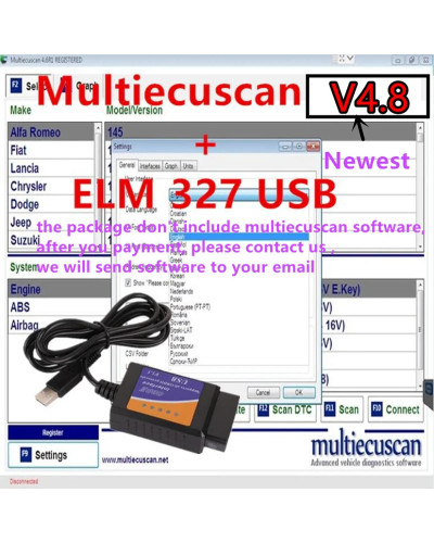 2023 Hot Auto Repair MultiEcuScan 4.8 Software For Fiat Connector Mult