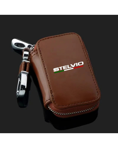 Funda de cuero genuino para llavero de coche, carcasa protectora con cremallera para Alfa Romeo Stelvio, accesorios para coche