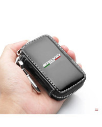 Funda de cuero genuino para llavero de coche, carcasa protectora con cremallera para Alfa Romeo Stelvio, accesorios para coche