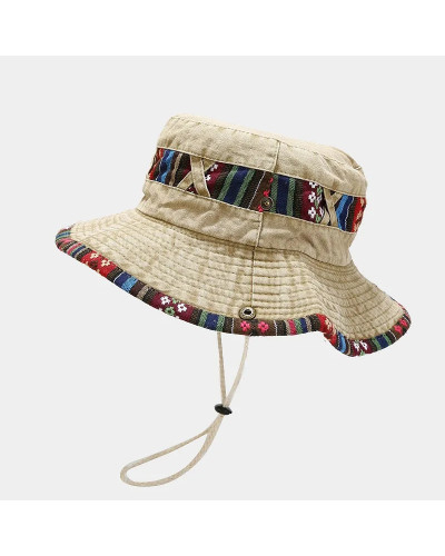 LDSLYJR-Sombrero de cubo de Color sólido de viento nacional para hombre y mujer, gorra de Sol de viaje al aire libre, 2022 algod