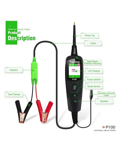 P100 Scanner de puissance de voiture et de camion, testeur de circuit électrique, sonde, testeur de batterie de voiture, outil a