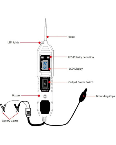 Testeur de circuit électrique automobile avec affichage de tension, kit de sonde de circuit d'alimentation de voiture, lumière L