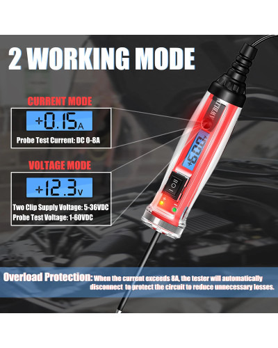 AWBLIN-Testeur de sonde de circuit d'alimentation, lampe de test automobile numérique LCD avec affichage et éclairage de tension