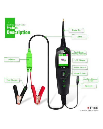 Topdiag-Testeur de circuit électrique automobile P100, kit de sonde de circuit d'alimentation, testeur de batterie du système au