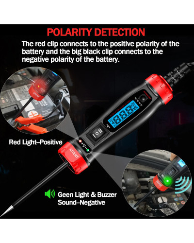 AWBLIN-Testeur de sonde de circuit d'alimentation, lumière de test automobile numérique LCD avec voltmètre, citations de tension