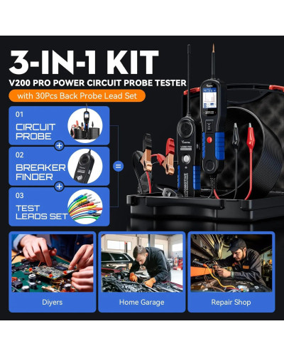 VDIAGTOOL-probador de sonda de circuito de potencia automotriz V200 PRO, Kit de sonda trasera de 30 piezas, 12/24V, buscador elé