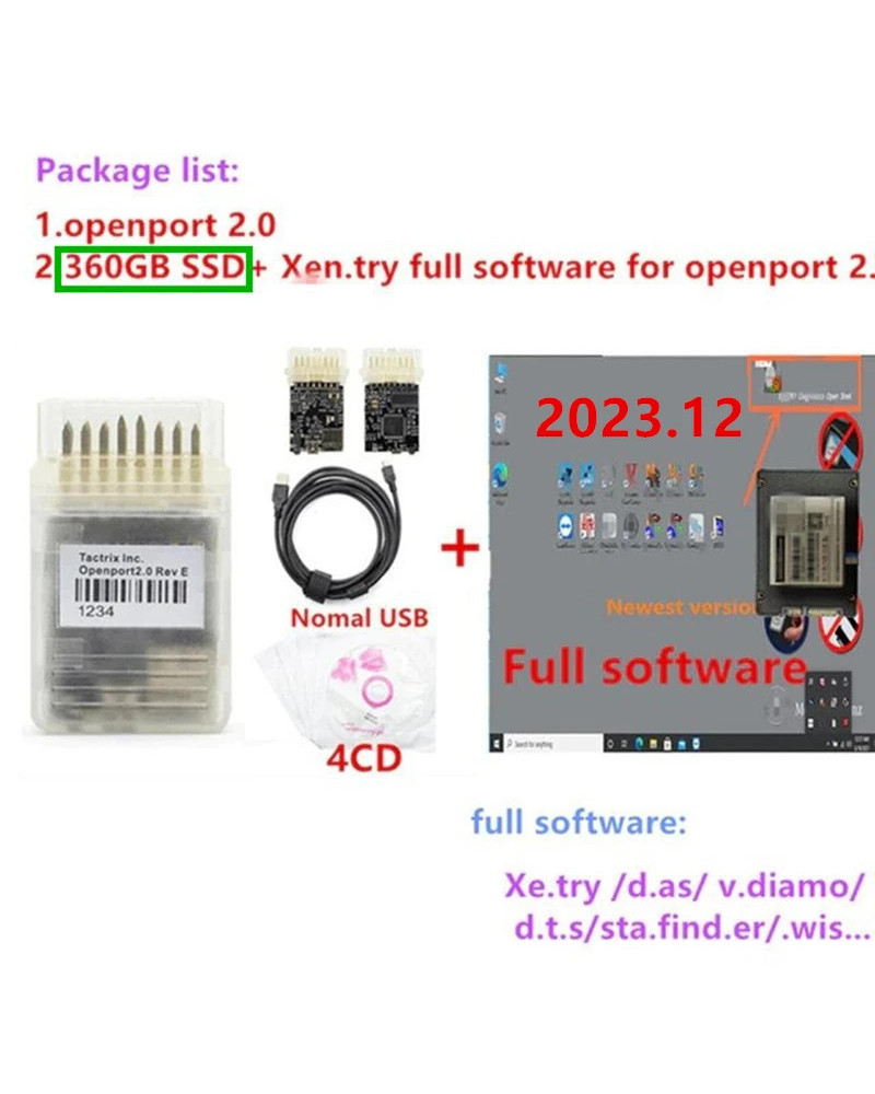 New 2023.12 xentry full software wih 512gb ssd Openport 2.0 ECU Chip T