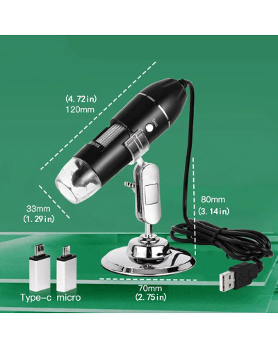 Cámara de microscopio Digital 1600X 3 en 1, microscopio electrónico portátil USB tipo C para soldadura, lupa LED para reparación