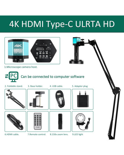 Microscopio Digital 4K de 48MP para electrónica, USB, cámaras industriales, HDMI, Zoom 1-150X, lente de montaje en C, soldadura 