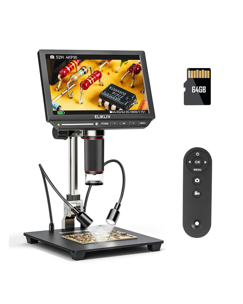 Elikliv-microscopio Digital EM4K 4K HDMI para electrónica, 8 ", 2000X, soldadura para reparación de inspección de PCB con soport