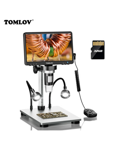 TOMLOV-Cámara de Microscopio Digital DM9, 7 ", LCD, aumento de 1200x, Microscopio de mano, grabadora de vídeo, 1080P, alcance, h