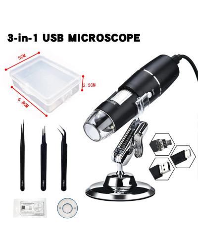 Microscopio Digital portátil de mano, dispositivo electrónico con 8 LED y soporte, interfaz USB, 1600X, 1000X