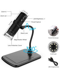 Microscopio Digital USB de mano, cámara de inspección HD con aumento de 50x-1000x, soporte Flexible para iPhone, iPad y PC