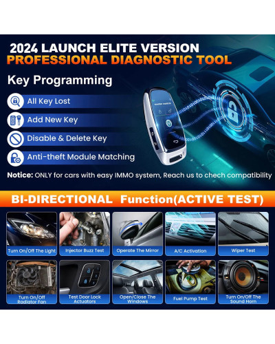 LAUNCH-herramientas de diagnóstico de sistema completo de coche X431 Elite 2024, escáner OBD2, prueba activa, codificación ECU, 