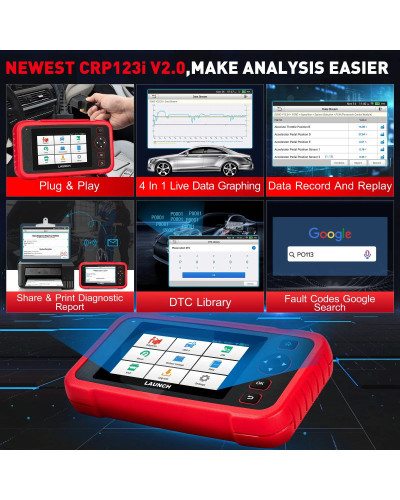 LAUNCH-herramienta de diagnóstico X431 CRP123i V2.0 para coche, escáner OBD2 de transmisión ABS SRS, 4 sistemas de escaneo + 7 r