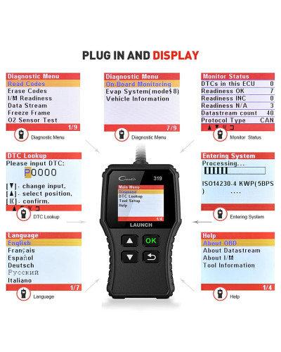 LAUNCH-herramienta de diagnóstico profesional CR319 para coche, lector de código con función OBD2, revisión automática de motor,