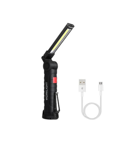 Luz de trabajo portátil COB LED, linterna magnética recargable por USB, lámpara colgante con batería integrada, linterna de Camp