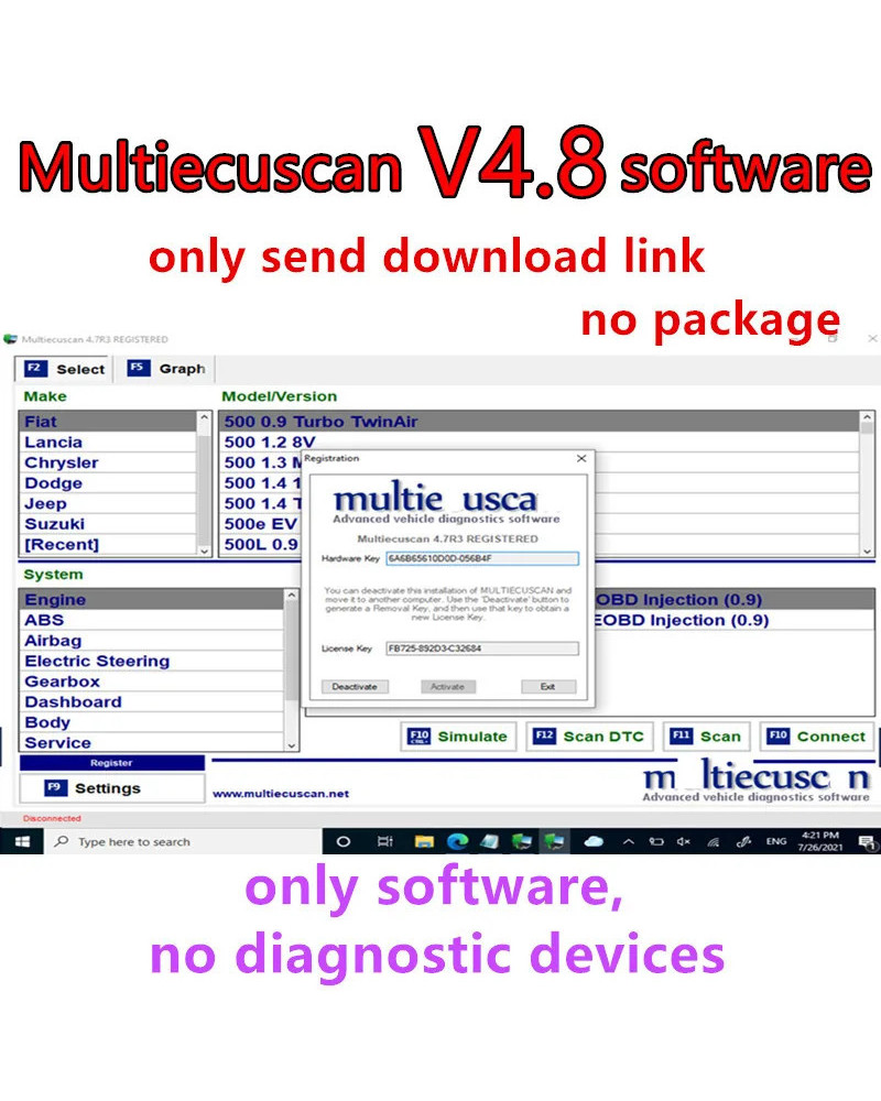 2023 Hot sell Auto Repair MultiEcuScan 4.8 Software For Fiat Connector