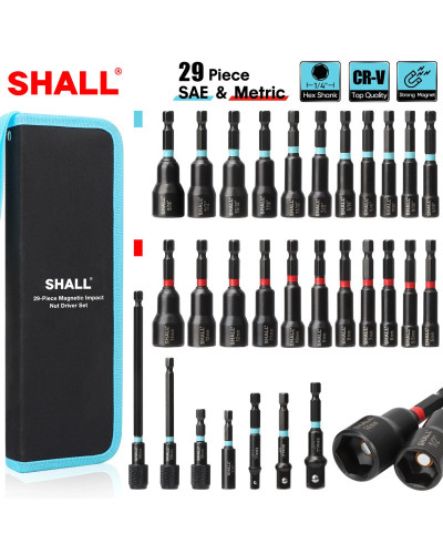 SHALL 29Pcs Magnetic Nut Driver Set Impact Drill Driver Bit 1/4" Hex S