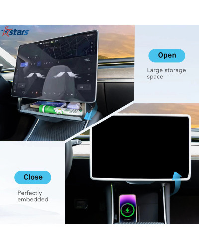 Caja de almacenamiento oculta debajo de la pantalla para Tesla Model Y