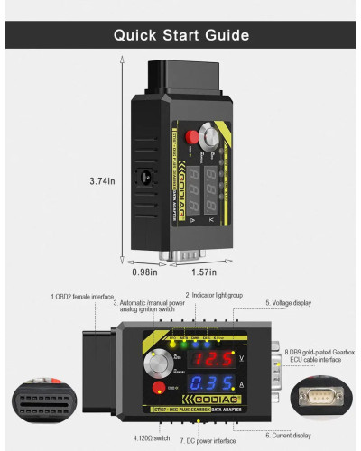 GODIAG-Adaptador de datos de caja de cambios DSG GT107 Plus, herramienta de visualización de corriente de voltaje para Benz, BMW