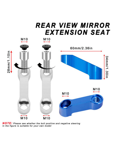 Extensión de espejos retrovisores para motocicleta, adaptador de exten