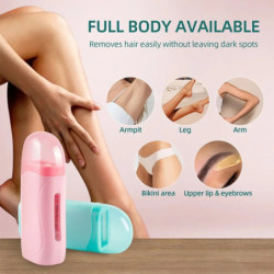 foreverlily 3in1 Pink Roll On Depilatory Wax Heater Face Body Hair Removal Epilator Wax Heating Machine with Waxing Strips Paper