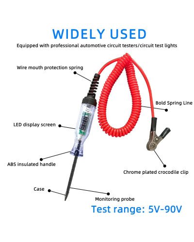 5V To 90V Car Tester Pen Voltage Circuit Test DC Digital Display Elect