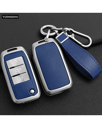 Funda de aleación de Zinc y cuero para llave de coche, carcasa protectora con tapa, Fob, para MG MG3, MG5, MG6, MG7, ZS GT GS, R