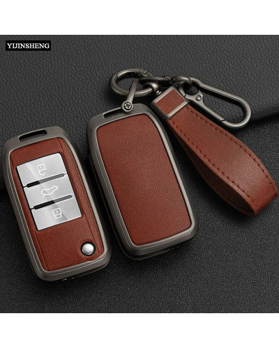 Funda de aleación de Zinc y cuero para llave de coche, carcasa protectora con tapa, Fob, para MG MG3, MG5, MG6, MG7, ZS GT GS, R