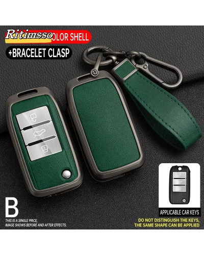 Funda de aleación de Zinc y cuero para llave de coche, carcasa protectora con tapa, Fob, para MG MG3, MG5, MG6, MG7, ZS GT GS, R