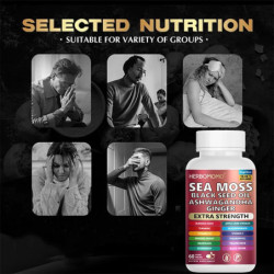 Sea Moss Capsule 60 Tablets - 16 in 1 Non-GMo Supports Reproductive Health Natural Energizer, Plant-Based, Pure & Organic