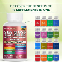 Sea Moss Capsule 60 Tablets - 16 in 1 Non-GMo Supports Reproductive Health Natural Energizer, Plant-Based, Pure & Organic