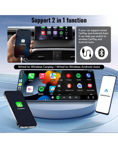 Kebidumei-Adaptador de Carplay inalámbrico 2 en 1, Dongle USB inteligente para Android, Plug and Play, para Havel, Kia, Volvo, A