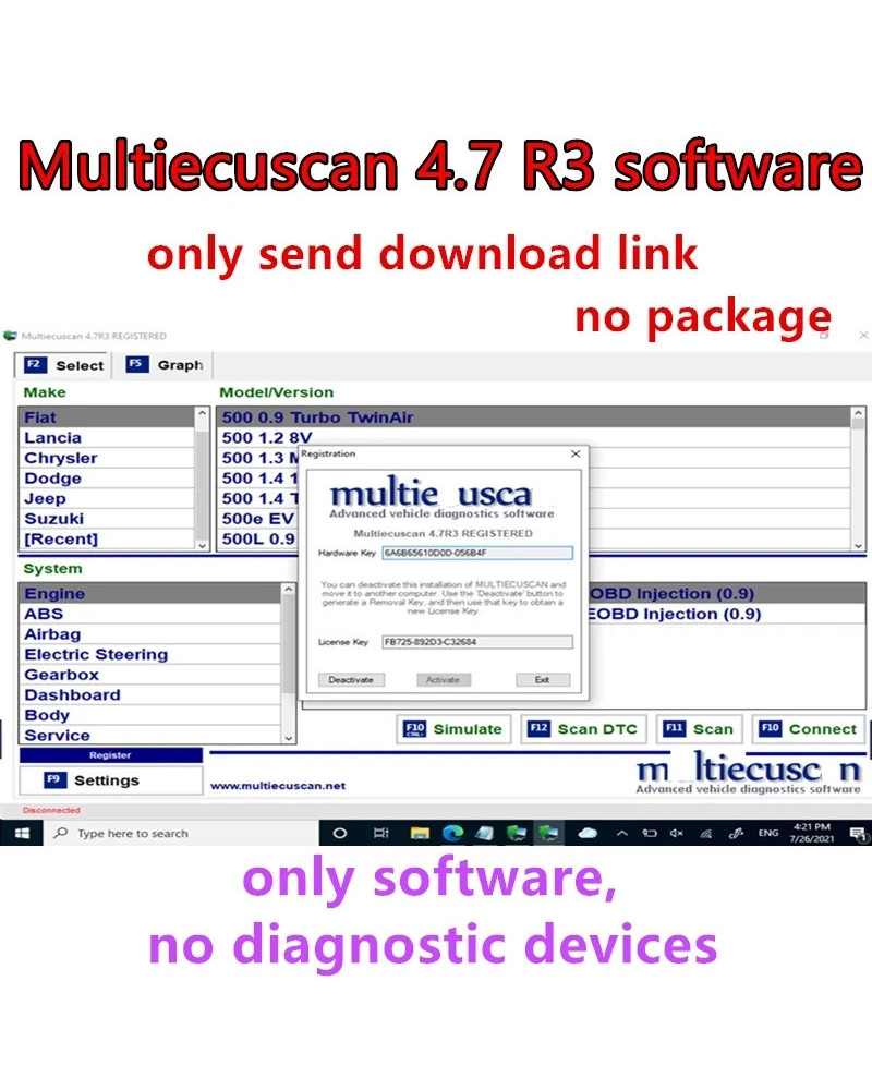 2024 newest MultiEcu Scan V4.7 R3 for Fiat Connector Work With ELM327 