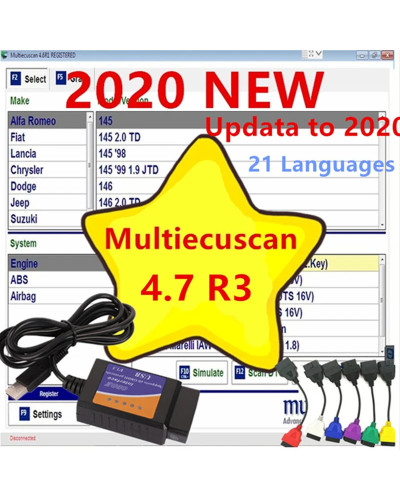 2024 newest MultiEcu Scan V4.7 R3 for Fiat Connector Work With ELM327 