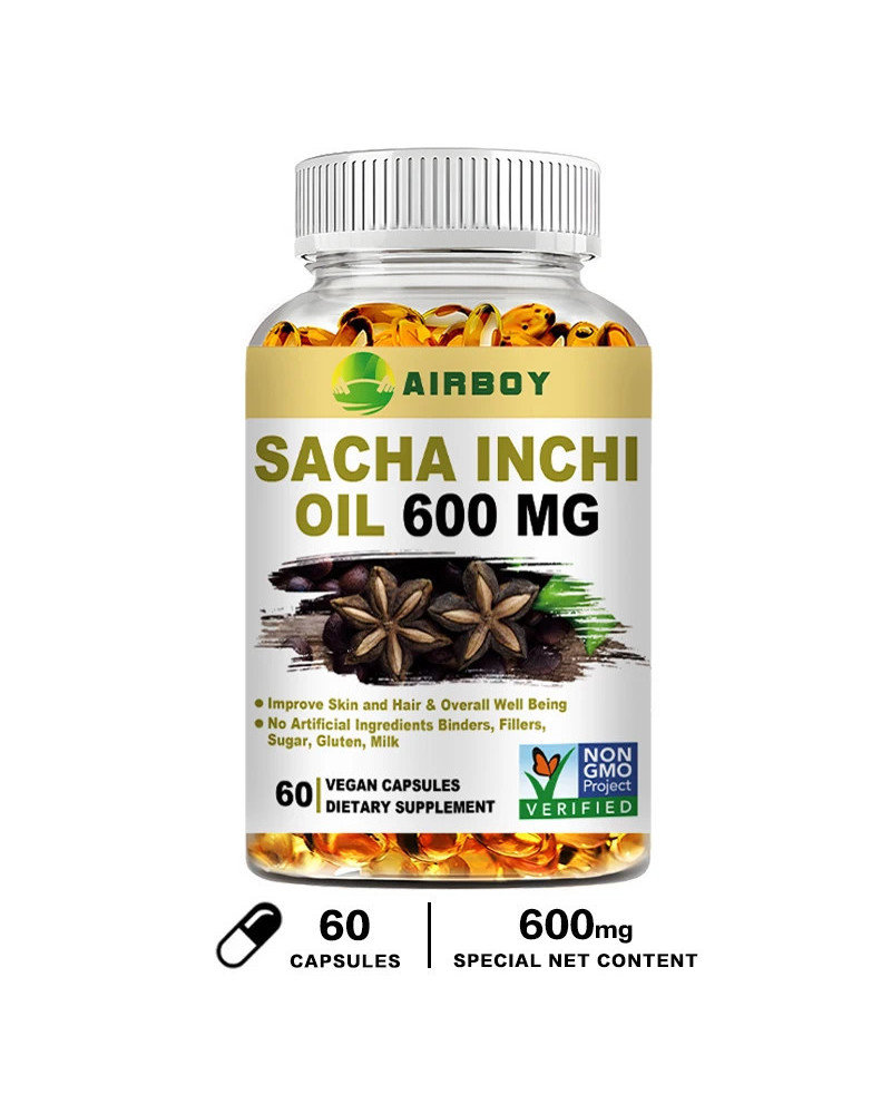 Sacha Inchi cápsulas de 600 Mg, rico en Omega 3, 6 y 9 y antioxidantes para mejorar la salud de la piel y el cabello