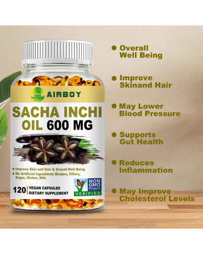 Sacha Inchi cápsulas de 600 Mg, rico en Omega 3, 6 y 9 y antioxidantes para mejorar la salud de la piel y el cabello