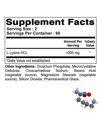 L-lysine 1000 Mg-Aminoácido esencial, función inmunológica saludable, apoya la sintetización de colágeno