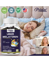 Cápsulas de melatonina, 10 Mg, estimulan el ritmo circadiano y el sistema nervioso, contiene l-teanina, Ashwagandha y más para a