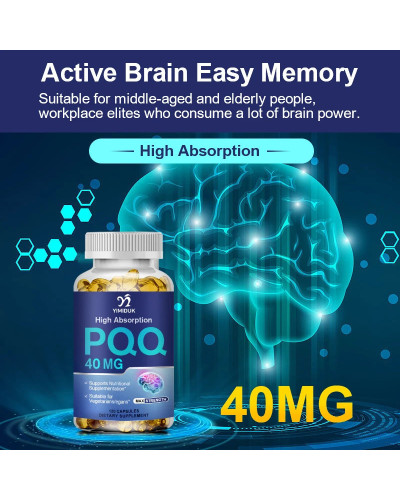 Suplemento PQQ 40 mg, 120 cápsulas, fuerza máxima, disódica pirroloquinolina quinona, apoya el cerebro, promueve la salud del co